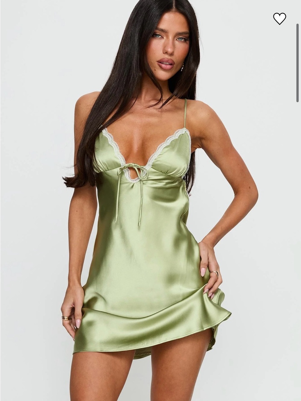 Princess Polly Jasminda Green Satin Lace-Trim Mini Dress